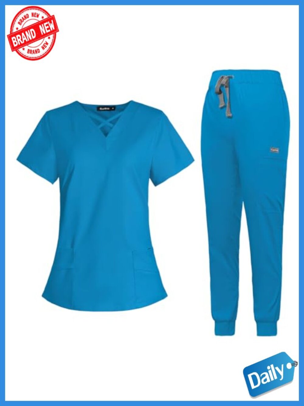 Women's Scrubs Set V-Neck Top & Jogger Pants Stretch Medical Uniform Workwear